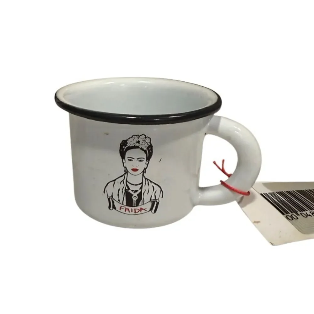 NWT Frida Kahlo Tin enamel Espresso Cup cdmx museum gift shop tourist memento